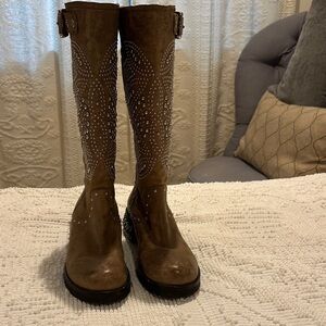 Donald J. Pliner Tan Studded Heeled Boots